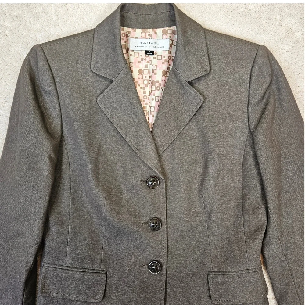 Tahari Womens Blazer Size 2‎ Taupe Old Money Minimalist Classic Workwear Career